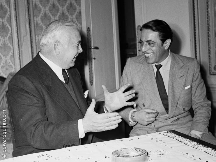 Aristotle Onassis and Spyros Skouras, president of the 20th Century Fox at Hotel Negresco, Nice 1953. 
