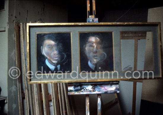 "Study for Self-Portrait" at Francis Bacon\'s Reece Mews studio. London 1980. - Photo by Edward Quinn