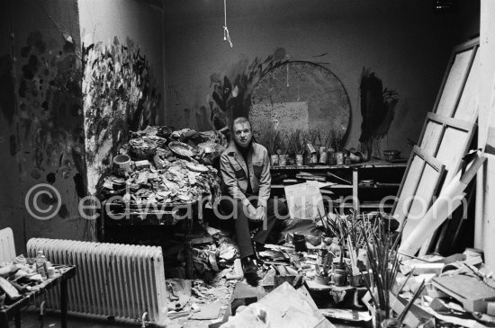 Francis Bacon at his studio, 7 Reece Mews London SW7, 1980. - Photo by Edward Quinn