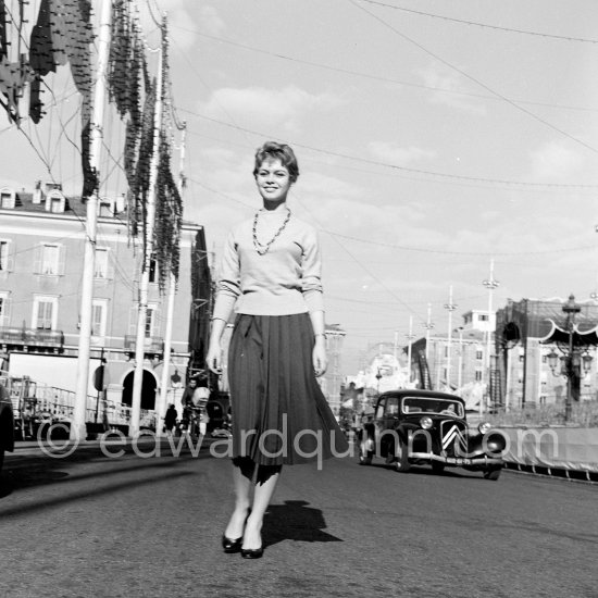 Brigitte Bardot. Place Masséna, Nice 1955. Car: 1950 Citroën Traction Avant 11B Normale - Photo by Edward Quinn