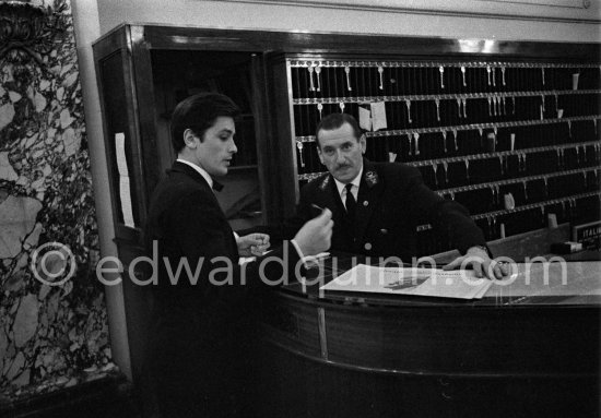 Alain Delon at the reception of Carlton Hotel. Cannes Film Festival 1962. - Photo by Edward Quinn