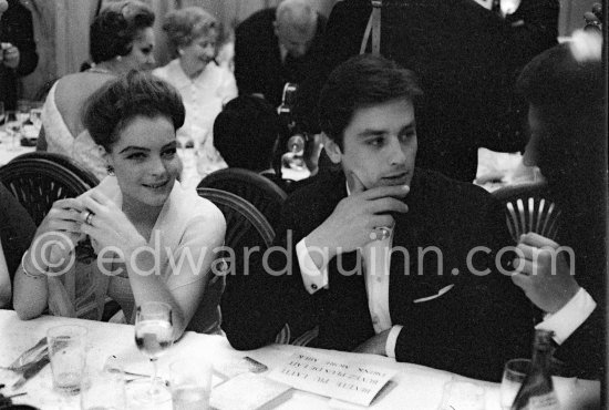 Alain Delon and Romy Schneider. Cannes Film Festival 1962. Delon with Cartier Trinity ring. - Photo by Edward Quinn