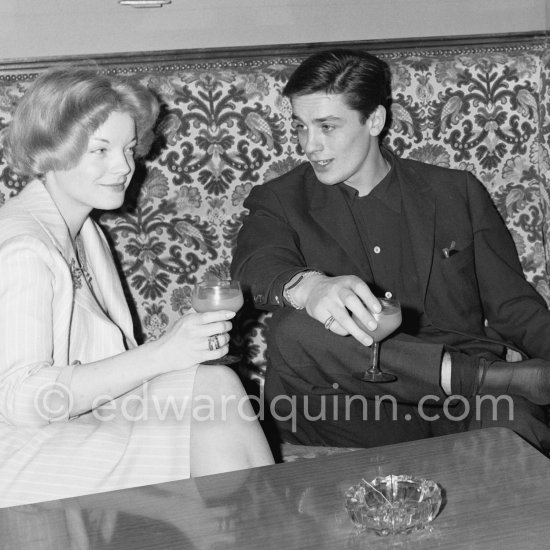 Romy Schneider and Alain Delon during filming of "L’ange blanc". Monte Carlo, 1959. Delon with a Cartier Trinity ring. - Photo by Edward Quinn