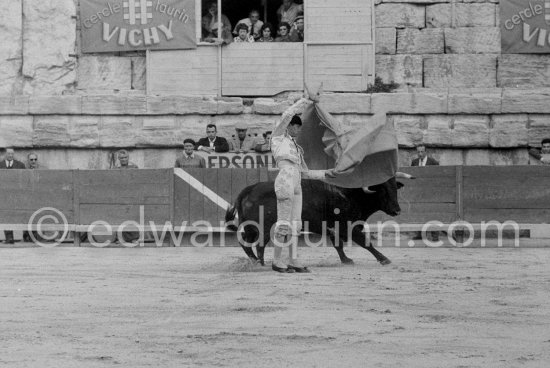Bullfight (corrida de toros, tauromaquia): Luis Miguel Dominguin. Arles 1960. A bullfight Picasso attended (see "Picasso"). - Photo by Edward Quinn