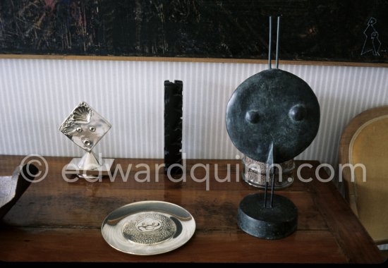 Works on a sideboard in Max Ernst\'s house in Seillans 1975. - Photo by Edward Quinn