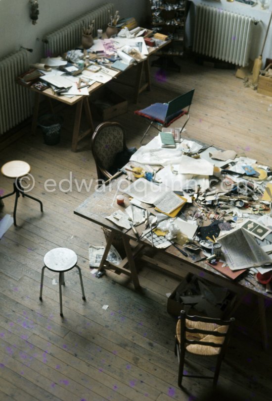 The studio of Max Ernst. Seillans 1975. - Photo by Edward Quinn