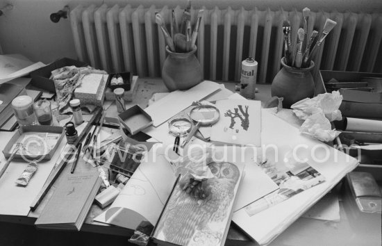 At the studio of Max Ernst. Seillans 1974. - Photo by Edward Quinn