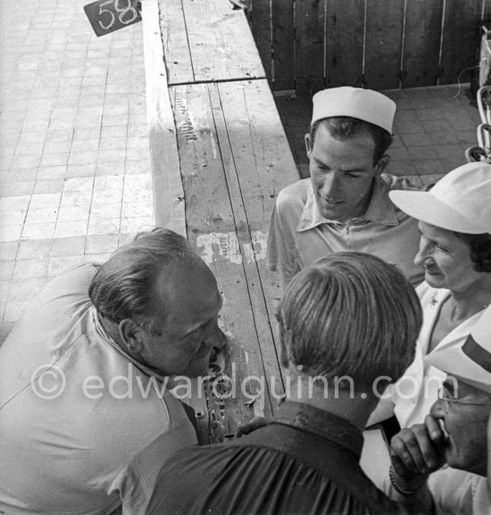 Stirling Moss and Reginald Parnell, (left) and Elsie Wisdom, wife of Tommy Wisdom. Monaco Grand Prix 1952, transformed into a race for sports cars. This was a two day event, the Sunday for the up to 2 litres (Prix de Monte Carlo), the Monday for the bigger engines, (Monaco Grand Prix). - Photo by Edward Quinn