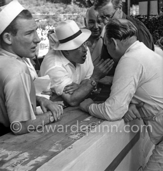 From left Stirling Moss, his father Alfred, H J Aldington and Reginald Parnell . Monaco Grand Prix 1952, transformed into a race for sports cars. Monaco Grand Prix 1952, transformed into a race for sports cars. This was a two day event, the Sunday for the up to 2 litres (Prix de Monte Carlo), the Monday for the bigger engines, (Monaco Grand Prix). - Photo by Edward Quinn