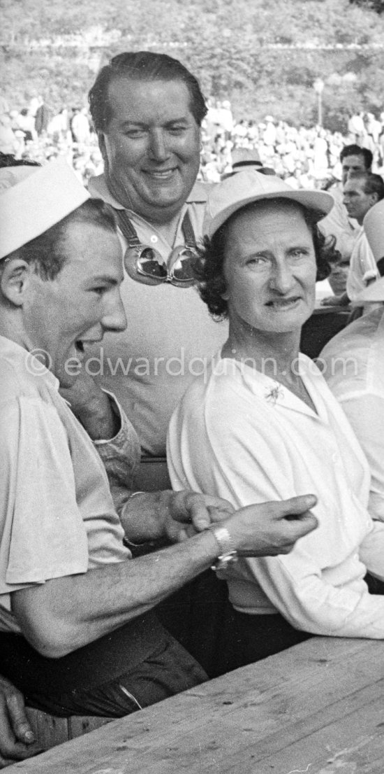 Stirling Moss, Anthony Hume and Elsie Wisdom, wife of Tommy Wisdom. Monaco Grand Prix 1952, transformed into a race for sports cars. This was a two day event, the Sunday for the up to 2 litres (Prix de Monte Carlo), the Monday for the bigger engines, (Monaco Grand Prix). - Photo by Edward Quinn