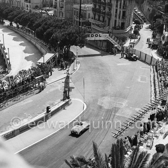 Sainte-Dévote. Robert Manzon, (56) Simca Gordini. Monaco Grand Prix 1952, transformed into a race for sports cars. This was a two day event, the Sunday for the up to 2 litres (Prix de Monte Carlo), the Monday for the bigger engines, (Monaco Grand Prix). - Photo by Edward Quinn