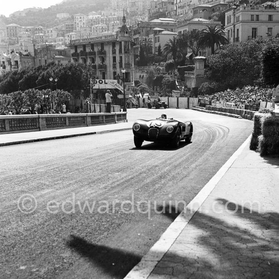 Stirling Moss, (78) Jaguar C-Type. Monaco Grand Prix 1952, transformed into a race for sports cars. This was a two day event, the Sunday for the up to 2 litres (Prix de Monte Carlo), the Monday for the bigger engines, (Monaco Grand Prix). - Photo by Edward Quinn