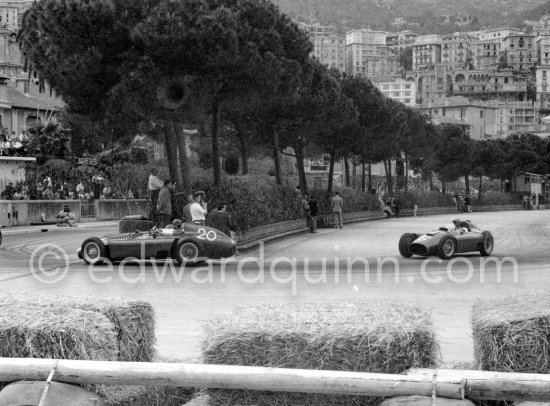 Juan Manuel Fangio, (20) Ferrari-Lancia D50. Peter Collins, (26) Ferrari-Lancia D50. Monaco Grand Prix 1956. - Photo by Edward Quinn