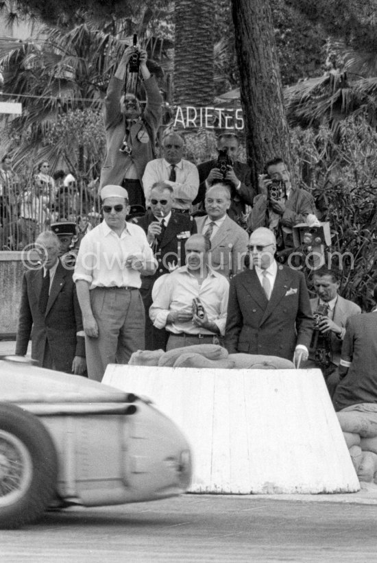 Prince Pierre of Monaco, Louis Chiron with film camera. Monaco Grand Prix 1956. - Photo by Edward Quinn