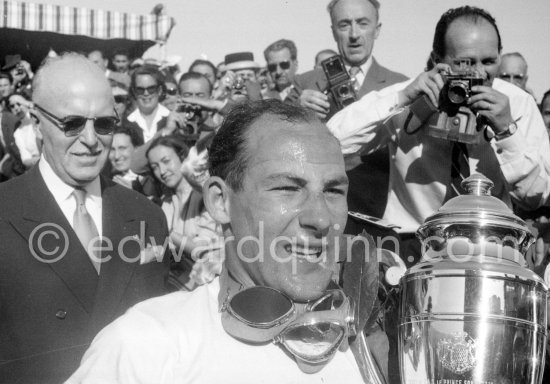 The winner: Stirling Moss on Maserati 250F and Prince Pierre. Monaco Grand Prix 1956. - Photo by Edward Quinn