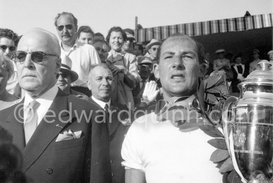 The winner: Stirling Moss, Maserati 250F and Prince Pierre. Monaco Grand Prix 1956. - Photo by Edward Quinn