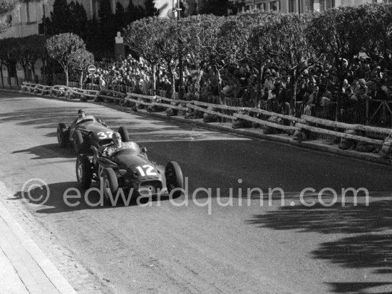 Ivor Bueb, (12) Connaught Type B. Juan Manuel Fangio, (32) Maserati 250F. Monaco Grand Prix 1957. - Photo by Edward Quinn