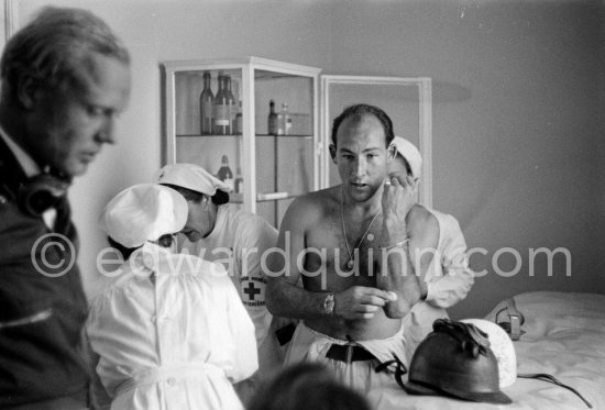 Mike Hawtorn and Stirling Moss at the hospital after their accident in lap 4. Monaco Grand Prix 1957. - Photo by Edward Quinn