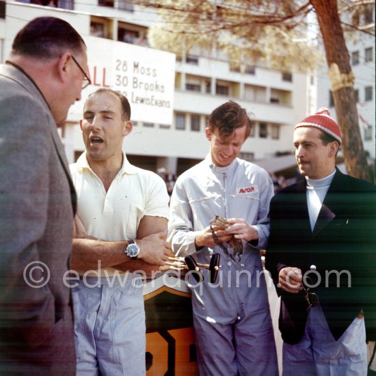 Stirling Moss, Tony Brooks and Maurice Trintignant. Monaco Grand Prix 1958. - Photo by Edward Quinn