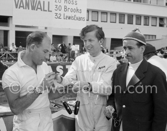 Stirling Moss, Tony Brooks and Maurice Trintignant. Monaco Grand Prix 1958. - Photo by Edward Quinn