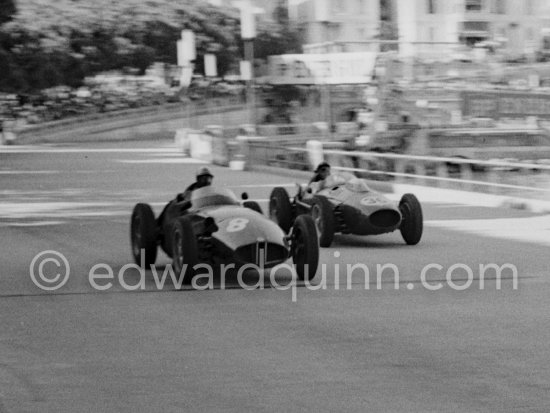 Harry Schell, (8) B.R.M. 25. Peter Collins, (36) Ferrari Dino 246. Monaco Grand Prix 1958. - Photo by Edward Quinn