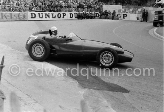 Stirling Moss, trying the B.R.M. P25 of Joakim Bonnier, at the Gasometer. Monaco Grand Prix 1959. - Photo by Edward Quinn