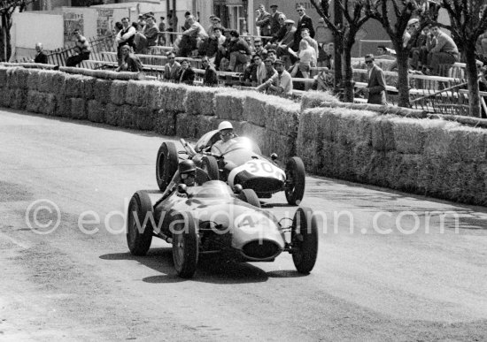 Stirling Moss, (30) Cooper-Climax T51 and Bruce Halford, (44) Lotus 16. Monaco Grand Prix 1959. - Photo by Edward Quinn