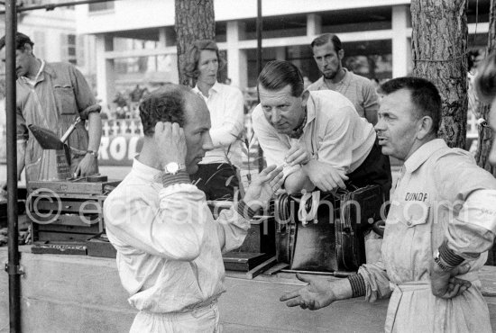Stirling Moss, Rob Walker and on right Alf Francis, chief mechanic of Rob Walker Racing Team. Monaco Grand Prix 1960. - Photo by Edward Quinn