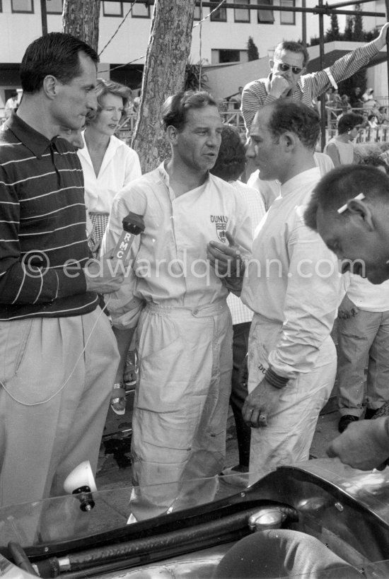 Stirling Moss and Innes Ireland. Interview for Radio Monte Carlo. Monaco Grand Prix 1960. - Photo by Edward Quinn