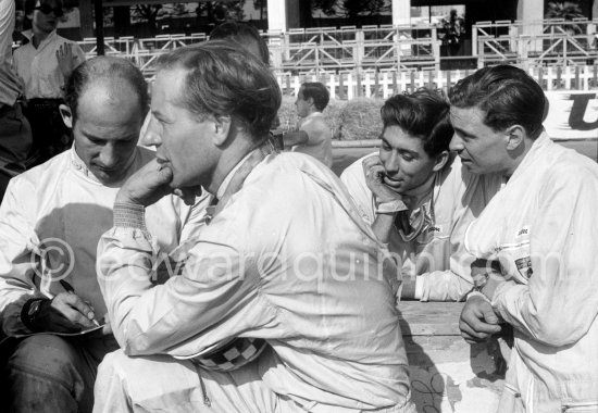 Stirling Moss, Innes Ireland, Alan Stacey and Jim Clark. Monaco Grand Prix 1960. - Photo by Edward Quinn