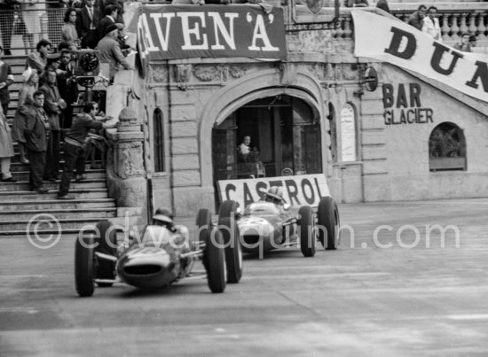 Jim Clark, (18) Lotus 25, Jack Brabham (22) Lotus 24. Monaco Grand Prix 1962. - Photo by Edward Quinn