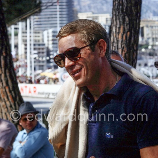 Steve McQueen in Monaco to prepare the (never produced) movie "Day of the champion". Monaco Grand Prix 1965. - Photo by Edward Quinn