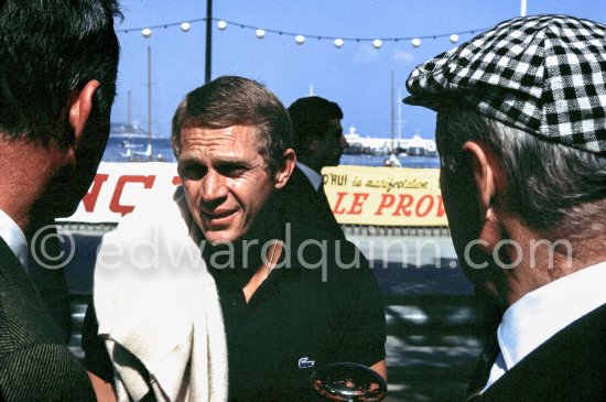 Steve McQueen, Louis Chiron, race director, and Phil Hill. Monaco Grand Prix 1965. - Photo by Edward Quinn