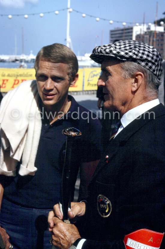 Steve McQueen and Louis Chiron, race director. Monaco Grand Prix 1965. - Photo by Edward Quinn