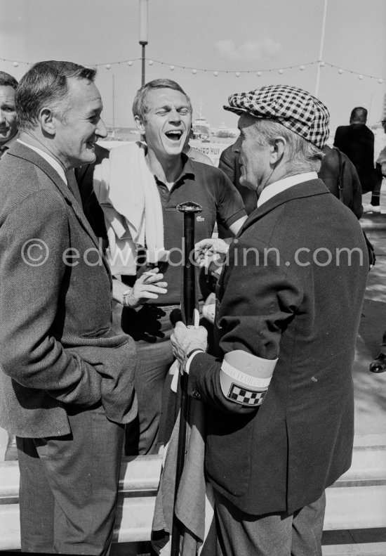 Steve McQueen, on the right Louis Chiron, race director, and (probably) a commissaire. Monaco Grand Prix 1965. - Photo by Edward Quinn
