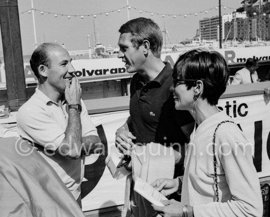 Steve McQueen, his wife Neile and Stirling Moss. Monaco Grand Prix 1965. - Photo by Edward Quinn