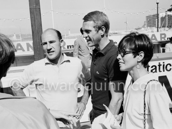 Steve McQueen, his wife Neile and Stirling Moss, Monaco GP 1965. - Photo by Edward Quinn