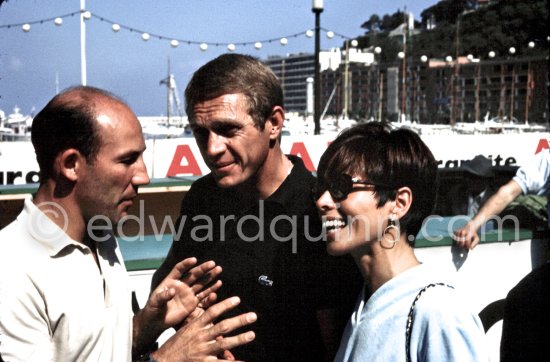 Steve McQueen, his wife Neile and Stirling Moss, Monaco GP 1965. - Photo by Edward Quinn