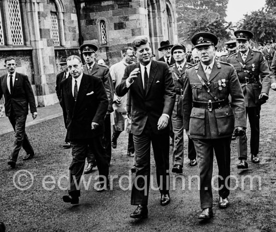 President Kennedy and Taoiseach (Prime Minister of Ireland) Seán Lemass in the grounds of Arbour Hill Dublin which is the burial grounds of the executed leaders of the Irish Rebellion in 1916 which ultimately led to Irish Independence. Dublin 27.6.1963. - Photo by Edward Quinn