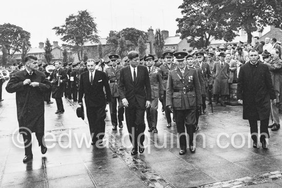 President Kennedy and Taoiseach (Prime Minister of Ireland) Seán Lemass in the grounds of Arbour Hill Dublin which is the burial grounds of the executed leaders of the Irish Rebellion in 1916 which ultimately led to Irish Independence. Dublin 27.6.1963. - Photo by Edward Quinn