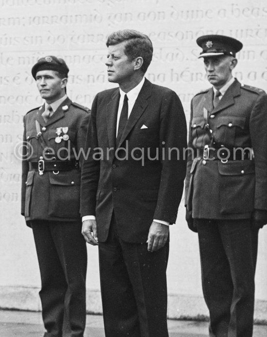 Visit of President Kennedy to Ireland. At Arbour Hill Memorial he placed a wreath on the graves of the executed leaders of the 1916 Rising, becoming the first foreign head of state to honour them in a formal ceremony. Dublin 1963. - Photo by Edward Quinn