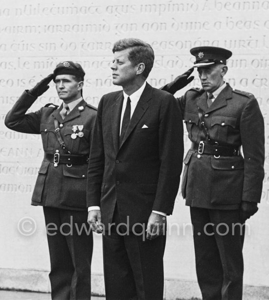 Visit of President Kennedy to Ireland.  At Arbour Hill Memorial he placed a wreath on the graves of the executed leaders of the 1916 Rising, becoming the first foreign head of state to honour them in a formal ceremony. Dublin 1963. - Photo by Edward Quinn