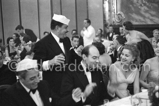 Stavros Livanos, Aristotle Onassis, Prince Alexander of Yugoslavia, Tina Onassis. New Year’s Eve gala. Monte Carlo 1956. - Photo by Edward Quinn
