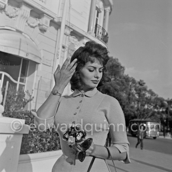 Sophia Loren. Promenade des Anglais, in front of Hotel Negresco, Nice 1957. - Photo by Edward Quinn