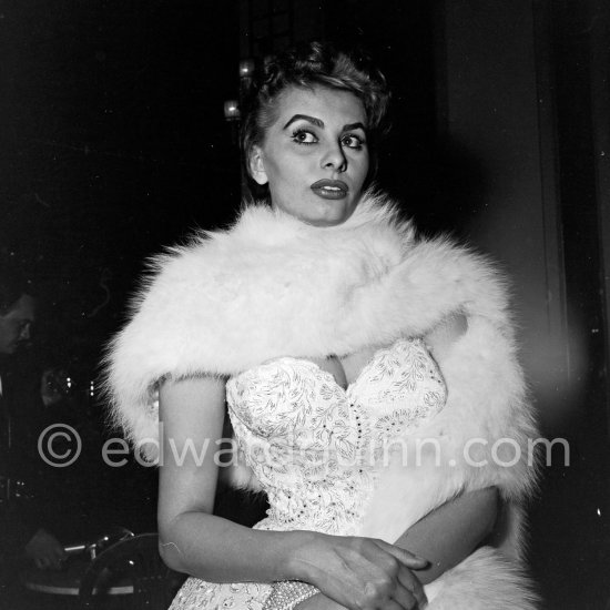 Sophia Loren wearing an evening gown designed by Emilio Schuberth, Cannes Film Festival 27 April 1955. - Photo by Edward Quinn