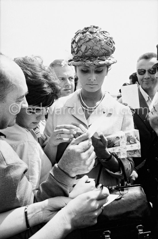 Sophia Loren signing autographs. Nice Airport 1961. - Photo by Edward Quinn