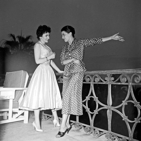 Silvana Mangano with her friend Gina Lollobrigida on the terrace of the Villa Casa del Mare, Roquebrune-Cap Martin 1955. - Photo by Edward Quinn