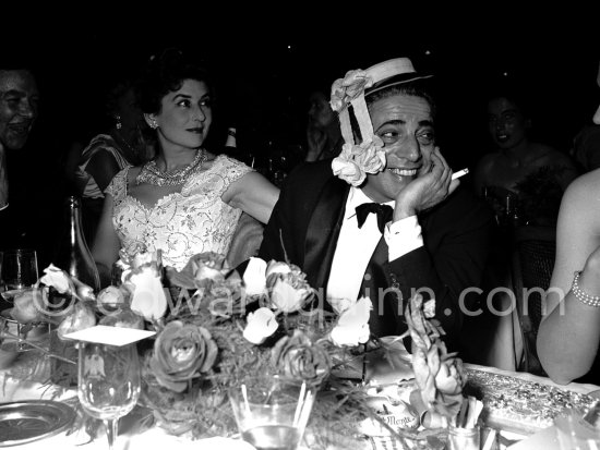 Aristotle Onassis and Niloufer, Maharanee of Hyderabad. New Year’s Eve gala 1955/1956. Monte Carlo 1955 - Photo by Edward Quinn