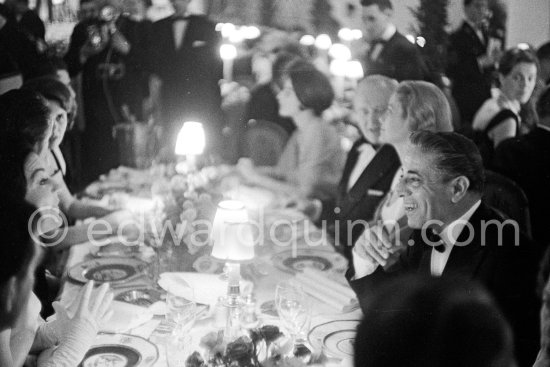 Princess Grace, Aristotle Onassis. "Bal de la Rose" ("Bal du Printemps") at the International Sporting Club 1960. - Photo by Edward Quinn