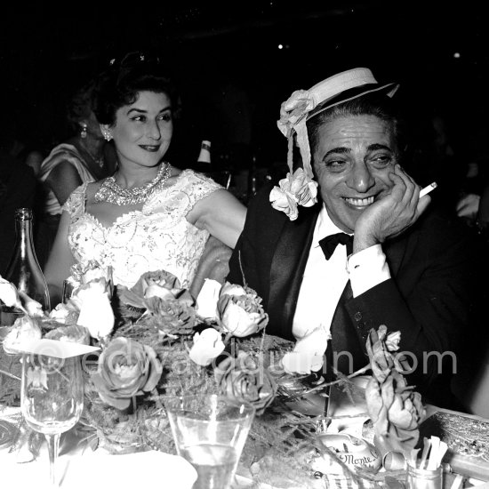 Aristotle Onassis and Niloufer, Maharanee of Hyderabad. New Year’s Eve gala 1955/1956. Monte Carlo 1955 - Photo by Edward Quinn